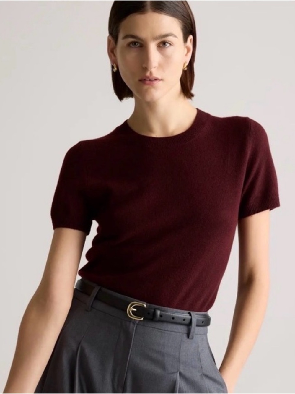 Quince Mongolian Cashmere Tee: Rich Burgundy